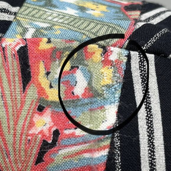 Black Stripe Floral Mixed Print 3/4 Sleeve Eclectic Boho Maxi Shift Dress Medium - Picture 12 of 14